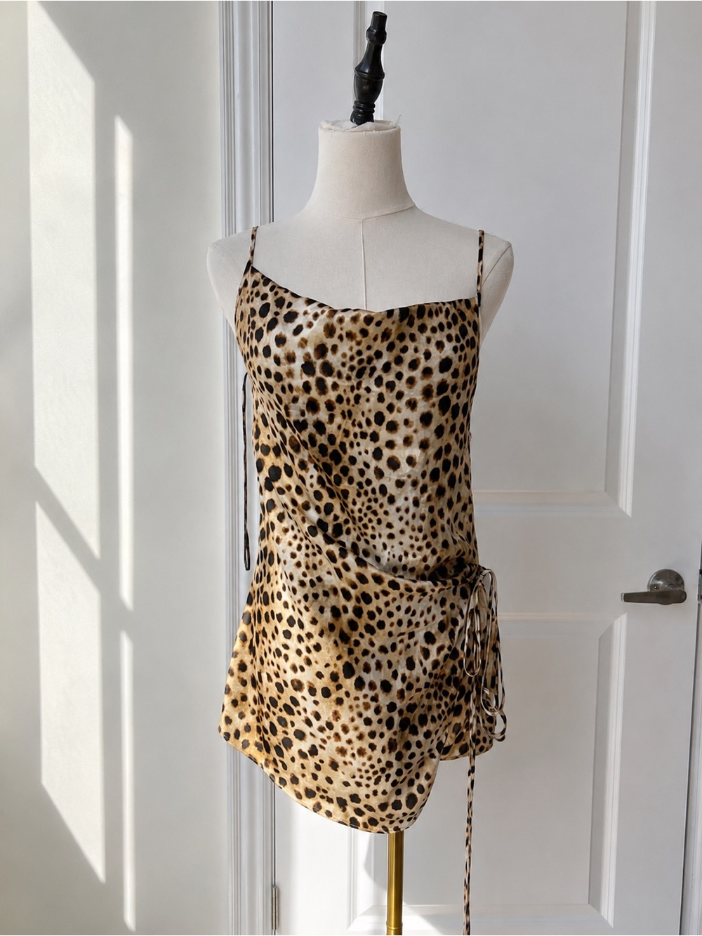 Zara Leopard Print Satin Mini Dress Wrap Tie Size S